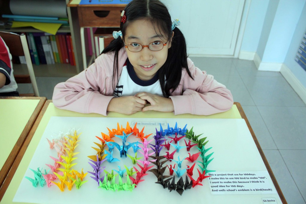 A grade five student made 100 paper birds to represent 100 days at school