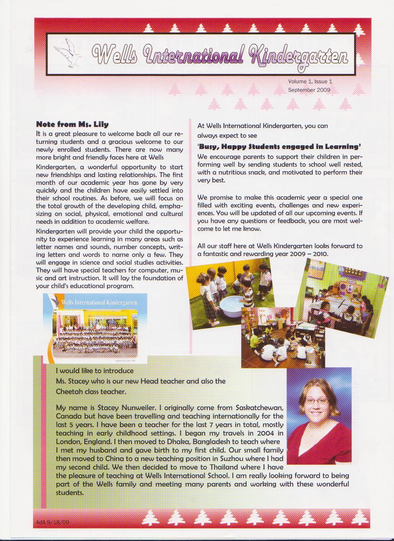 Wells International Kindergarten Newsletter September '09